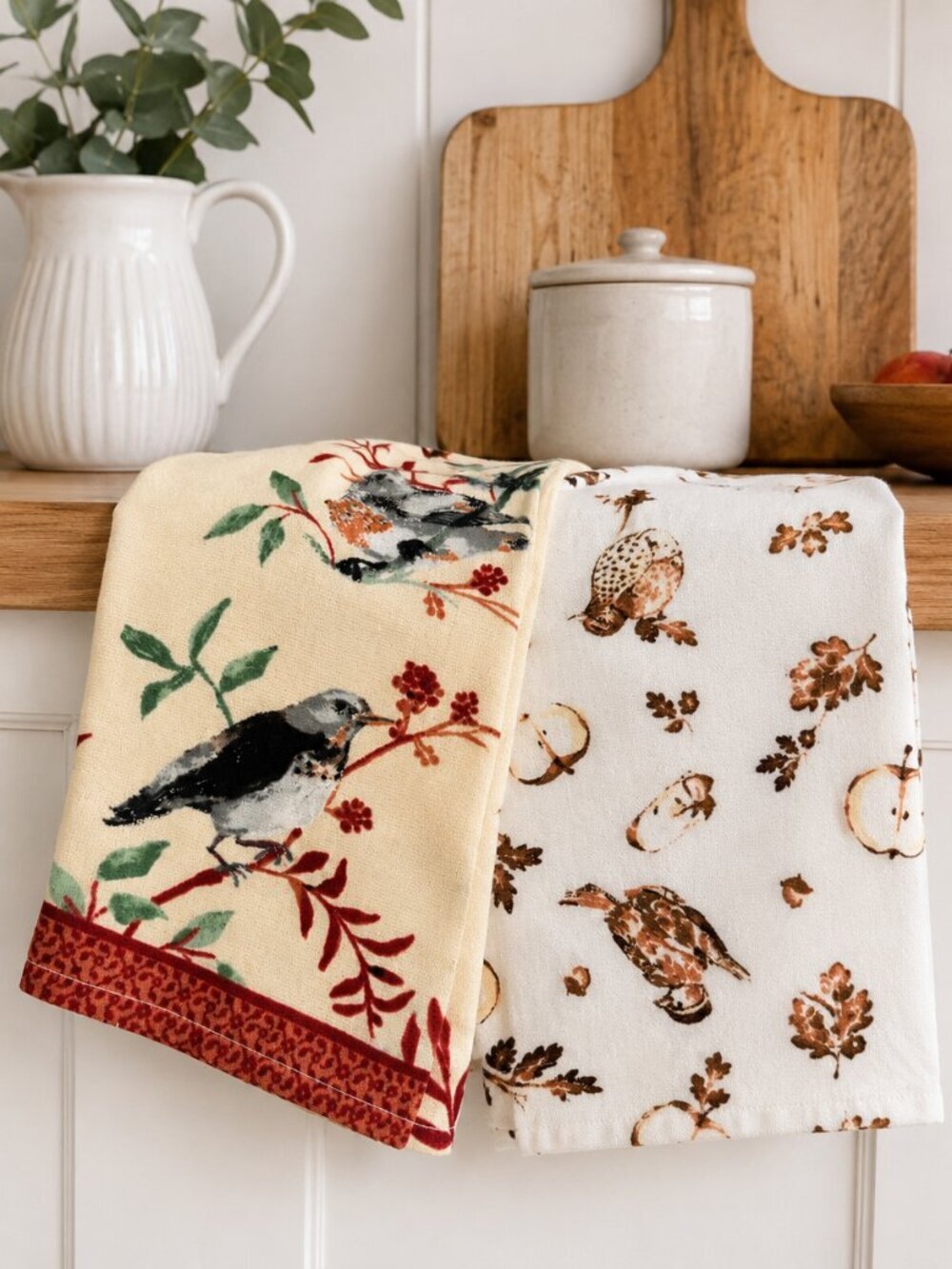 Kitchen Towels Set of 2 Cotton 15x26 Floral Bird Print Farmhouse Dish